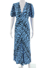 Rixo Women Maxi Dress Black Animal Print V-Neck Button Short Sleeve Size S