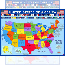 United States Map with State Flags Poster - Laminated 14X19.5 In. - Educational