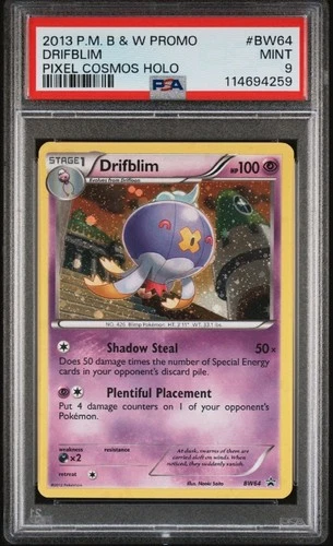 PSA 9 Drifblim BW64 Black & White Pixel Cosmos Holo Promo