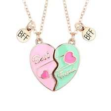 Best Friends Necklace for 2, Magnetic Heart Matching Pendant BFF Green