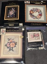 The Gold Collection Cross Stitch Kits Lot of 4 Floral Flowers