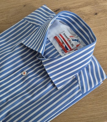 Marvelis Kurzarm Hemd Gr. 41, L, Slim Fit, Blau, Weiß, Bügelfrei, Top Zustand!