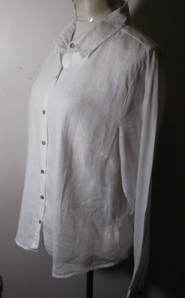 Blusa para mujer JOIE blanca 100 % lino manga larga talla L Foto 4 de 4