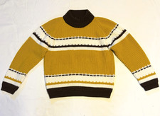 SEARS Roebuck VINTAGE 70s Boys Striped Sweater RETRO Mustard and Brown 12