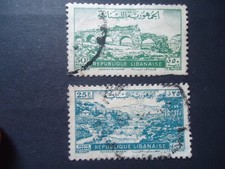 lot de 2 timbres Liban-25 p-50 p-oblitérés