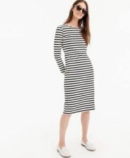 J. Crew Classic Black and White Striped Dress Midi Size 0 Long Sleeve B/W Stripe