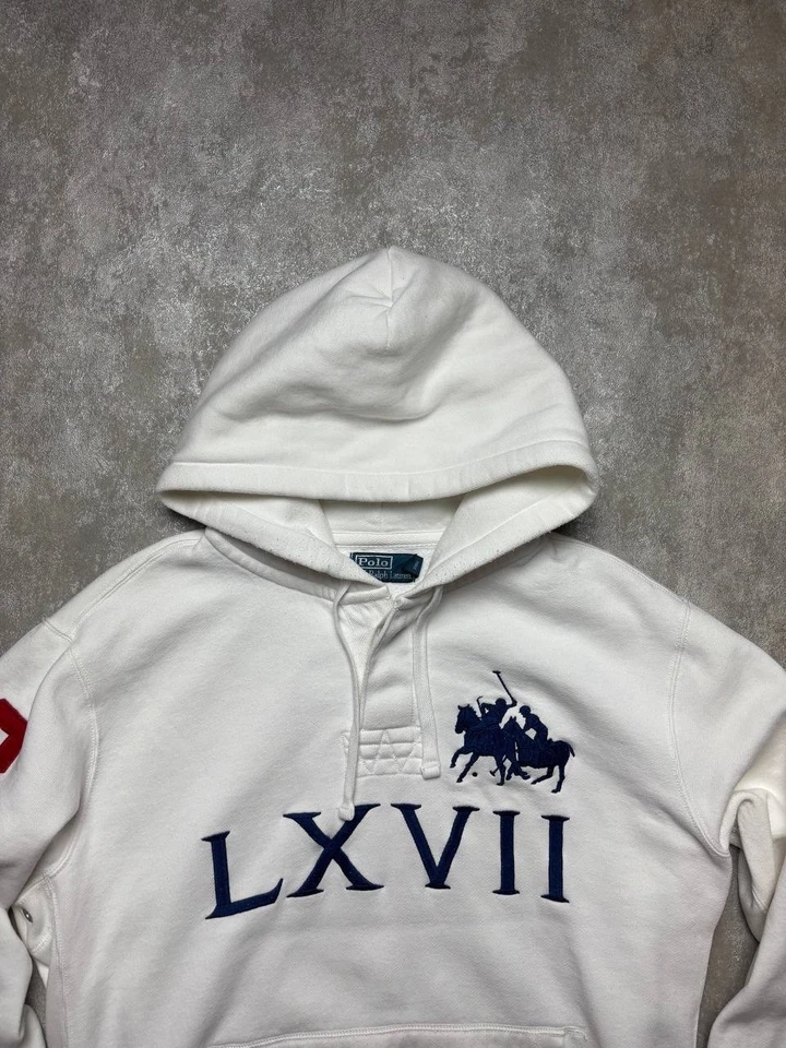 Polo Ralph Lauren Big Pony LXVII Hoodie Men's XL White Pullover Sweatshirt - Image 4 of 4