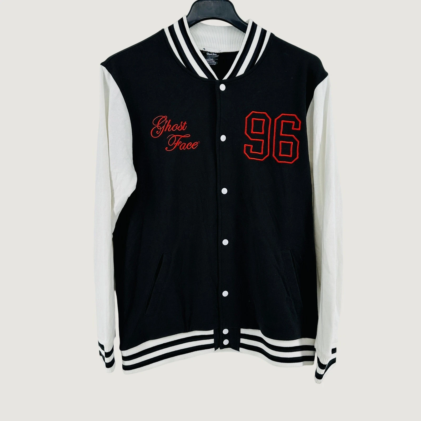 GhostFace Scream Varsity Jacket Mens L Black White Embroidered Scary Movie Y2K - product detail image 2