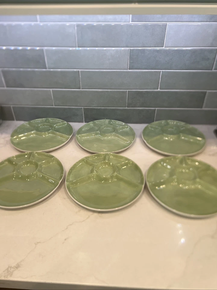 Williams Sonoma 9" Verde Jazmín Platos Divididos Sushi Snack Aperitivo Fondue (6) Foto 2 de 3