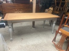 Large Wood Dining Table Grey Painted Detachable Legs Vintage Style Veneer