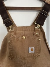 Vintage Carhartt R01 Brown Bib Overalls Double Knee Unlined Size Small.