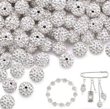 100 Pcs 10Mm Rhinestone Beads for Jewelry Making Crafting, White Shiny round Dis