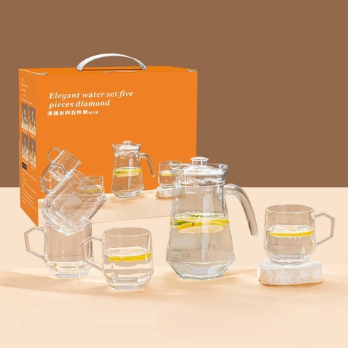 Glaskrug Karaffe Wasserkrug 1400ml 4 Gläser Set hitzebeständig Borosilikat Glas - Bild 8 von 8