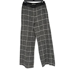 Exquise Black White Plaid Tweed Wide Leg Pants Trousers Viscose Wool Lurex Blend