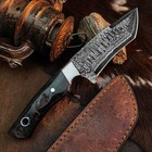 9.3" Handmade Damascus Collector Knife Full Tang Ram Horn Handle Leather Sheath — photo 7
