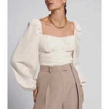 Other Stories Puff Sleeve Fitted Cropped Top Smocked Back Ivory Sz: O