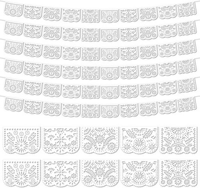 6 Pack White Papel Picado Banner Mexican Party Banner Wedding Fiesta Party Di...