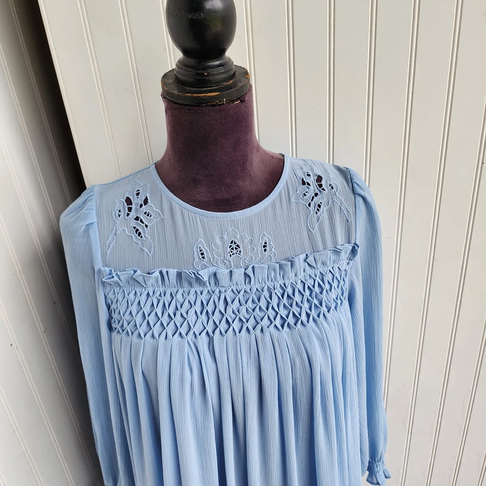 VESTIDO ZARA NIÑA NIÑOS AZUL MANGA LARGA VOLANTES ESCALONADOS Talla 13-14 Foto 2 de 4