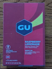 Box of 24 GU Energy Gel Raspberry Lemonade Running Nutrition Vegan Gluten Free