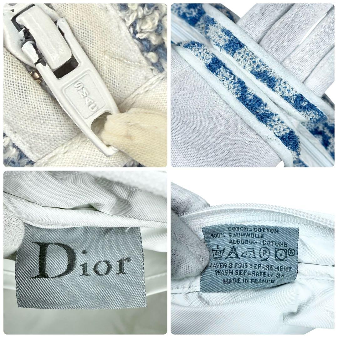 Christian Dior Mini Boston Bag Cotton White Blue Trotter Terry Women's Authentic thumbnail 10
