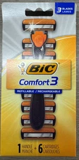 BIC Comfort 3 Hybrid Men's Disposable Razor 3 Blades 6 Cartridges and 1 Handle