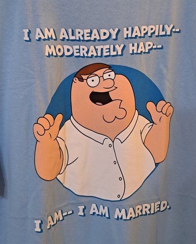 Loot Crate Wear Family Guy Peter I Am Married Light Blue T-Shirt XL - Picture 2 of 4