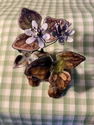 NORMAN BRUMM Sculpture Enamel on Copper & Wood with Flowers