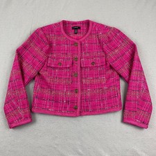 AQUA Womens Tweed Jacket Blazer XS Gold Button Front 4 pocket Career Chic wool