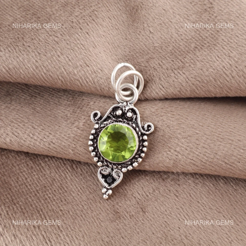 August Geburt Rund Peridot Stein Ehefrau Artisan Elegant Anhänger Schmuck 925 - Bild 4 von 4
