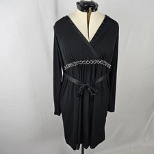 Liz Lange Maternity Dress Women's XXL Black Wrap Belt Long Sleeve Midi
