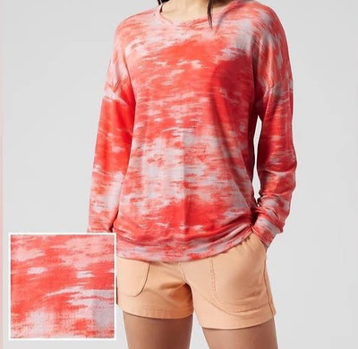 Athleta Balance Printed Lightweight Super Soft Sweatshirt Salmon Relaxed Medium