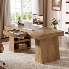 55-Inch Executive Desk with Drawer,Large Office Computer Desk with Storage Shelf