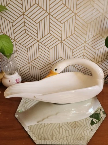 Vintage Rare MCM Royal Haeger Long Swan Fruit Bowl #312H Cottage Granny Core 18"