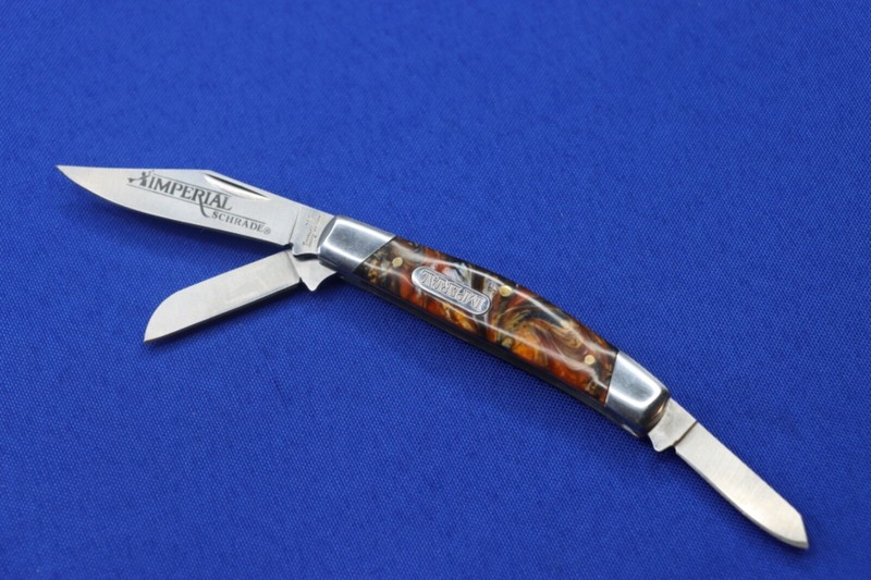 Imperial Medium Pocket Folding Knife 3.5" Brown Marble Handles 3 Blade Stainless