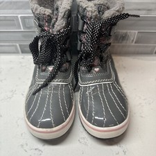 Skechers Gray Pink Boots Girls Flutter Heart Lace-up Heart Cute. Size 12. NUC