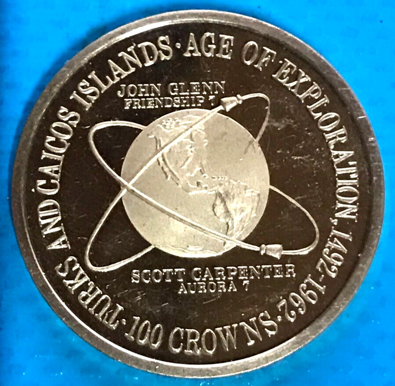 1975 Turks & Caicos Age of Explore. Elizabeth II Glenn & Carpenter 100 Crowns