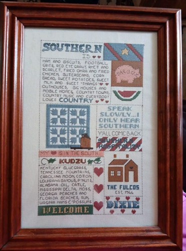 Handmade Southern cross stitch framed and matted wall hanging Neatly Stitched - Picture 2 of 11
