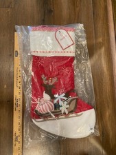 NEW POTTERY BARN KIDS RED QUILTED REINDEER IN SLEIGH CHRISTMAS STOCKING no name