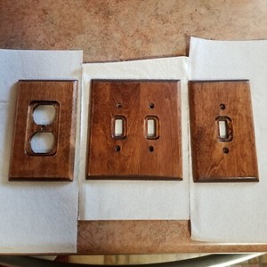 Outlet Wall Plates - Wood (med oak finish) 21 duplex-7 toggle, 6 double toggle