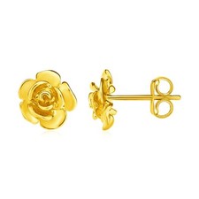 14k Solid Yellow Gold Earrings Flower Roses Women Girls 0.63" In 9.2mm Width
