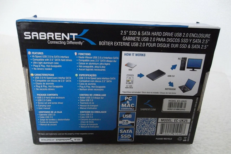 Sabrent 2.5" SSD & SATA to USB Enclosure External Hot Swappable PC/Mac EC-UK25 - Image 3 of 4