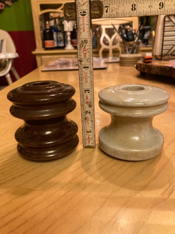 2 Vintage Used Brown and Gray Porcelain Telephone Pole Insulator Caps Decorative