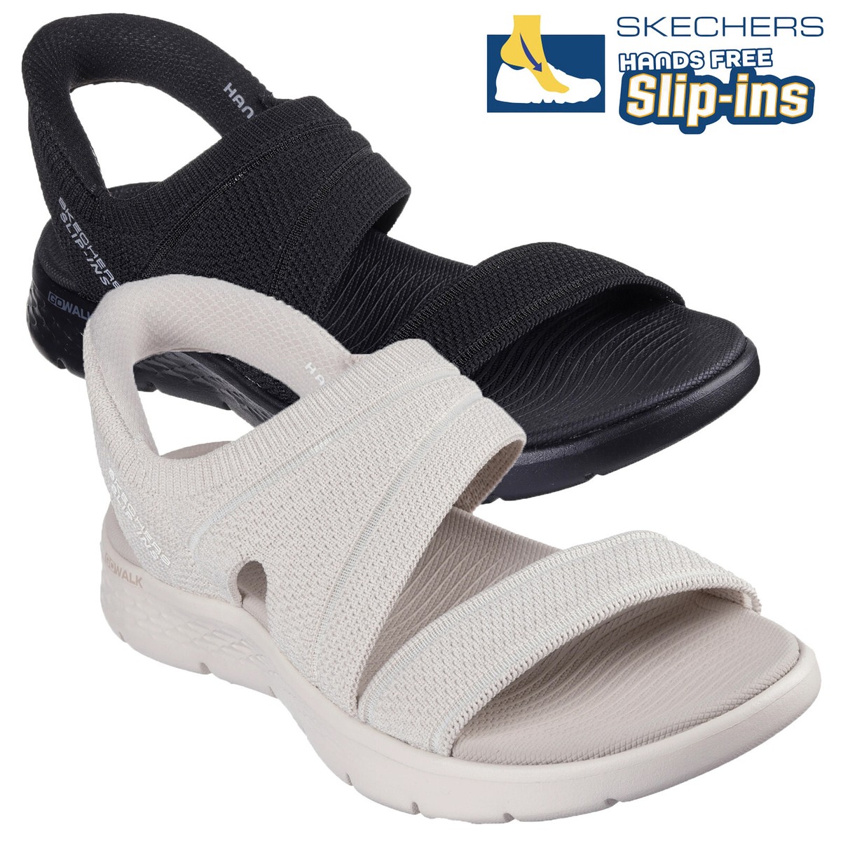 Skechers Womens Slip Ins Sandals Black Natural Go Walk Goga Mat® Ladies  141482