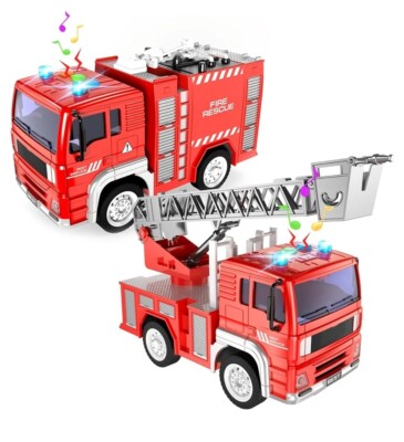 Feuerwehr Spielzeug, 2 Stück Feuerwehrauto Spielzeug mit Licht und Sound, robust realistisch