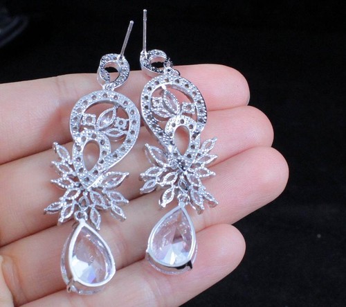 SEXY FLORAL CIRCONITA CÚBICA PLATA ARAÑA PENDIENTES COLGANTES CZ1909 - Imagen 3 de 5