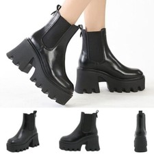 Punk Gothic Women's Platform Shoes PU Leather Chunky High Heel Ankle Boots