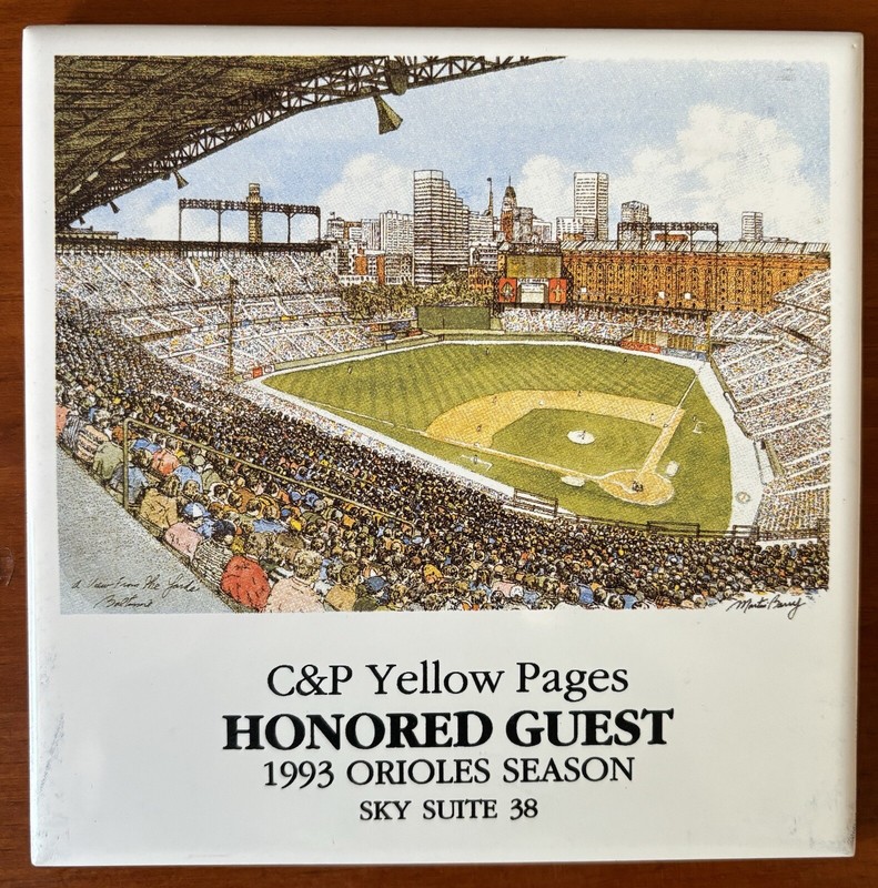 Baltimore Orioles C & P Yellow Pages Honored Guest 1993 Season Sky Suite Ceramic