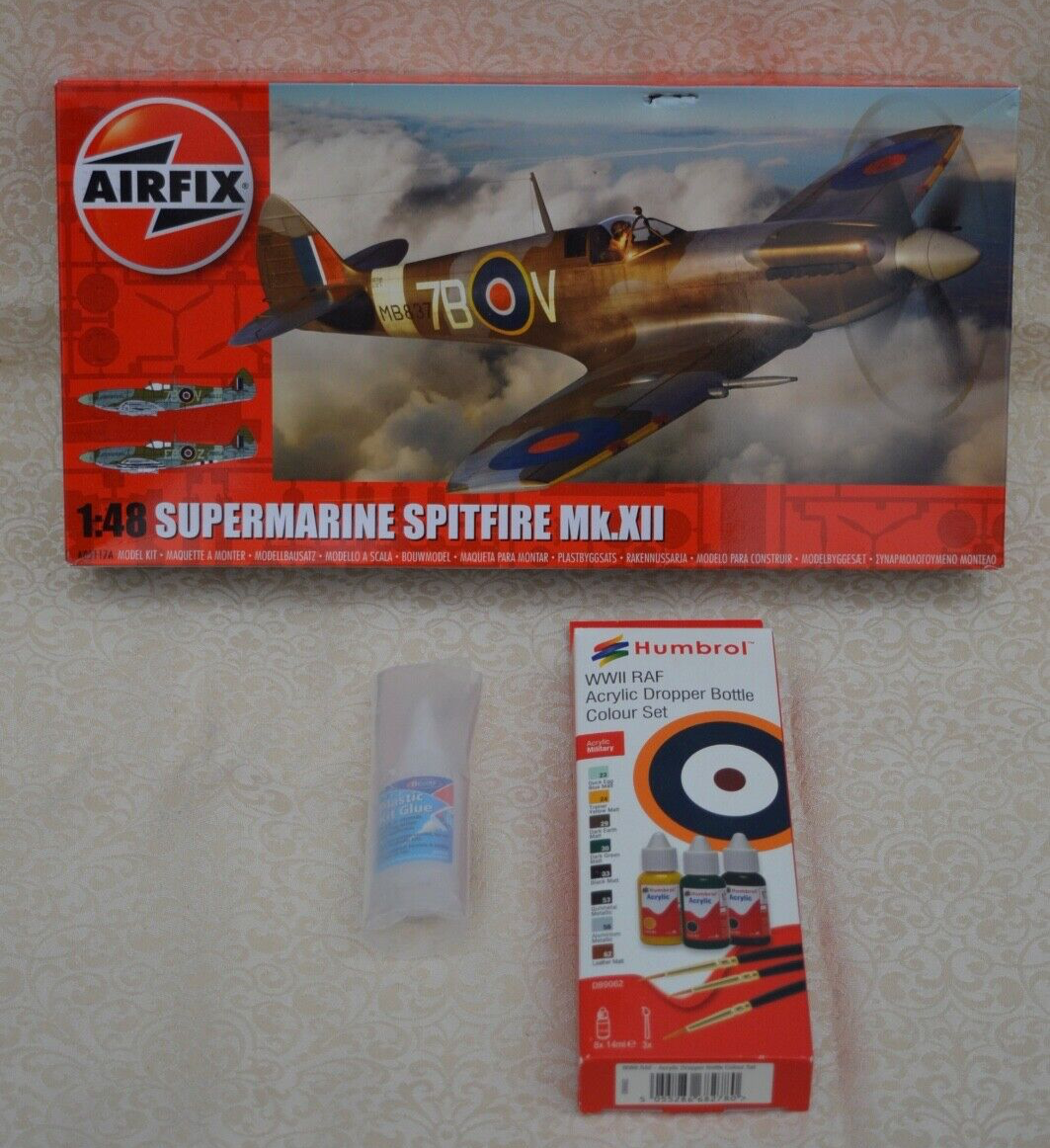 AIRFIX A05117A 1:48 Supermarine Spitfire Mk.XII / Humbrol Acrylic Colours / Glue
