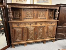 French Court Cupboard Dresser 19th Century Antique Carved Detail Solid Oak Large
