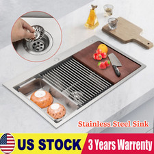 33" Drop-in Single Bowl Kitchen Sink Top Mount 304 Stainless Steel Silver NEW